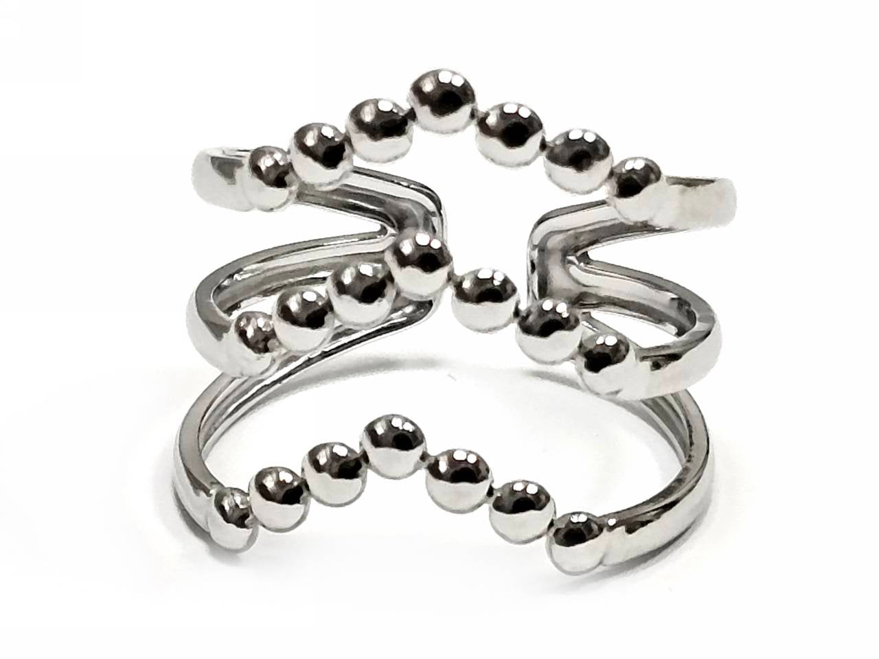 Μοντέρνο Γυναικείο Δαχτυλίδι Ασημένιο με Γεωμετρικό Σχέδιο και Διακοσμητικές Μπάλες | 2422-002A