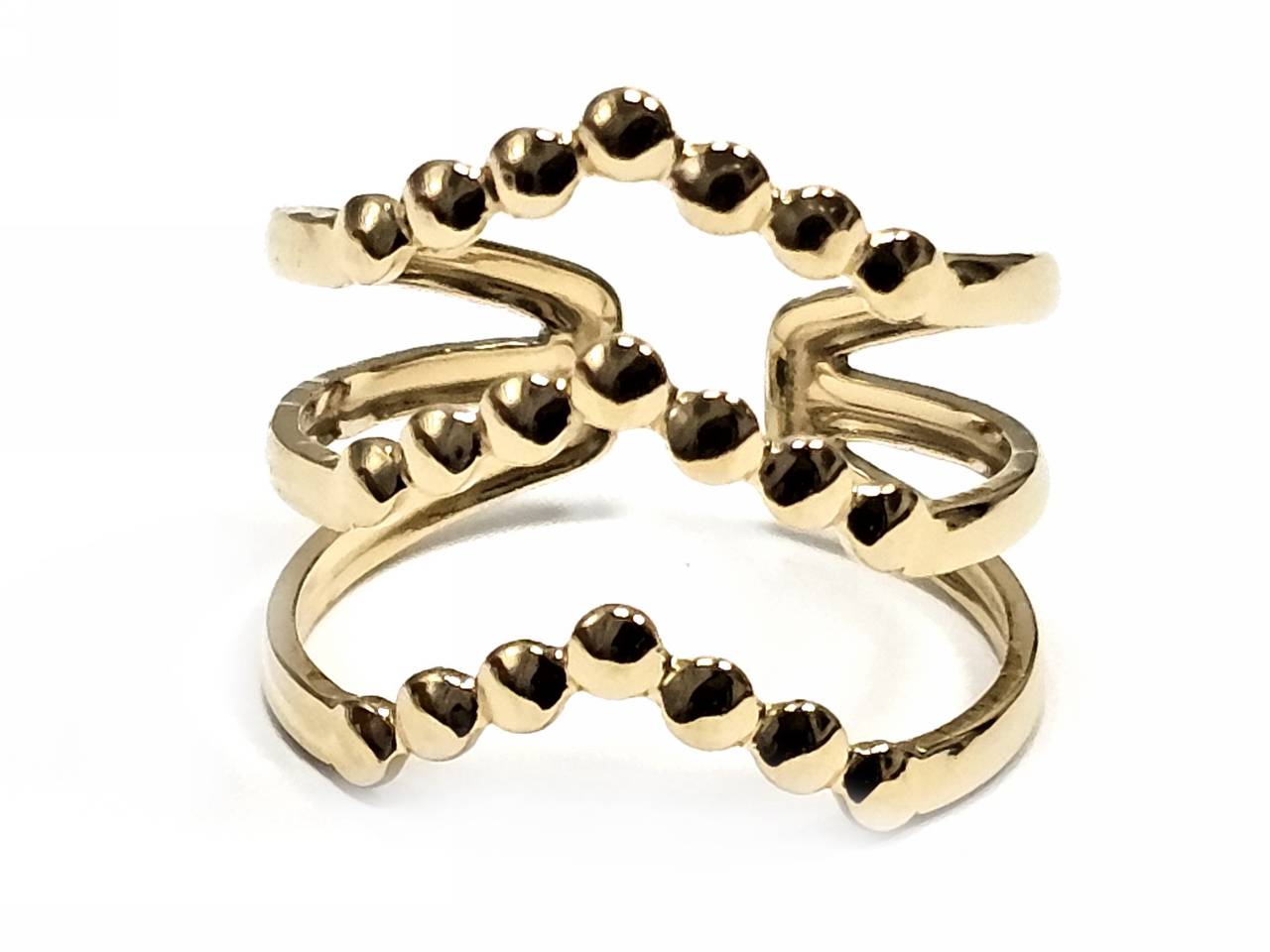 Διπλό Δαχτυλίδι Χρυσού Χρώματος με Στρογγυλά Στοιχεία και Ανοιχτή Δομή | 2422-002X