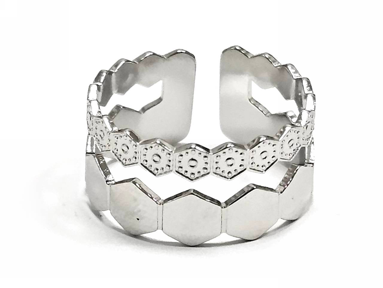 Μοντέρνο Γυναικείο Δαχτυλίδι Ασημένιο με Γεωμετρικά Σχέδια και Ελαστική Φόρμα | 2422-004A