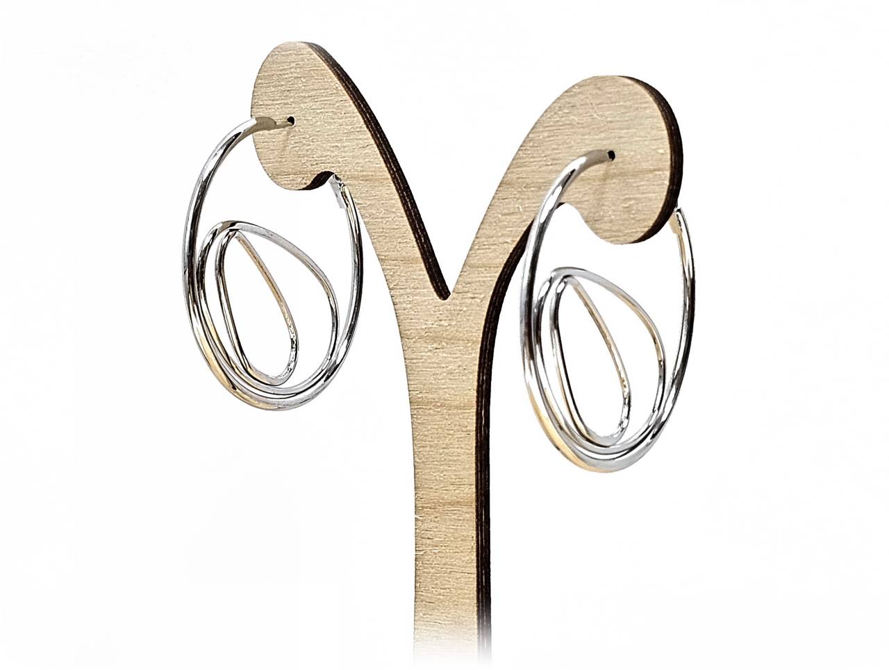 Σκουλαρίκια Κρίκοι Ασημί με Διπλό Ομόκεντρο Σχέδιο | 2512-325A