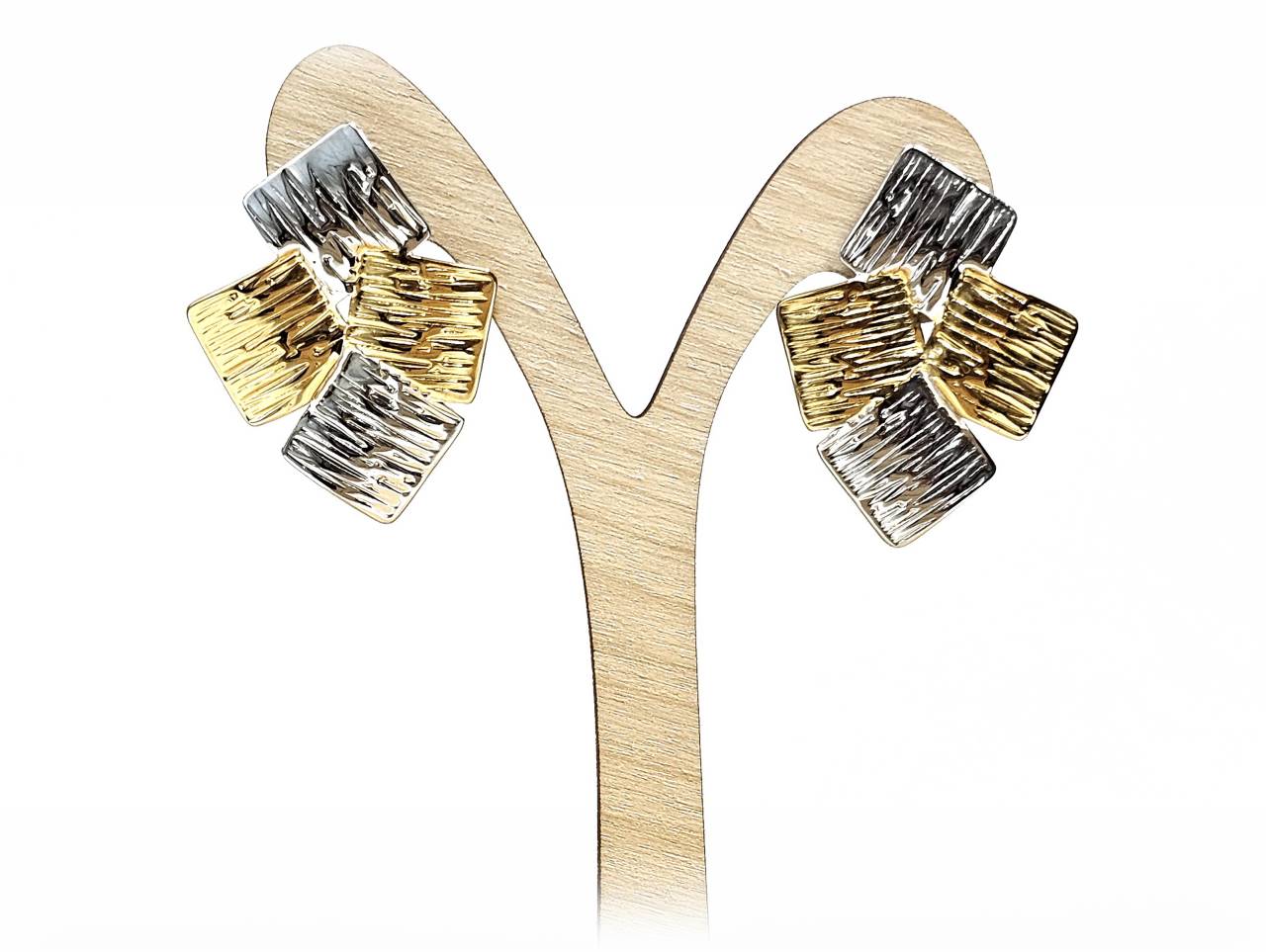 Γυναικεία Σκουλαρίκια με Τετράγωνα Κομμάτια σε Χρυσό και Ασημί | 2512-334A