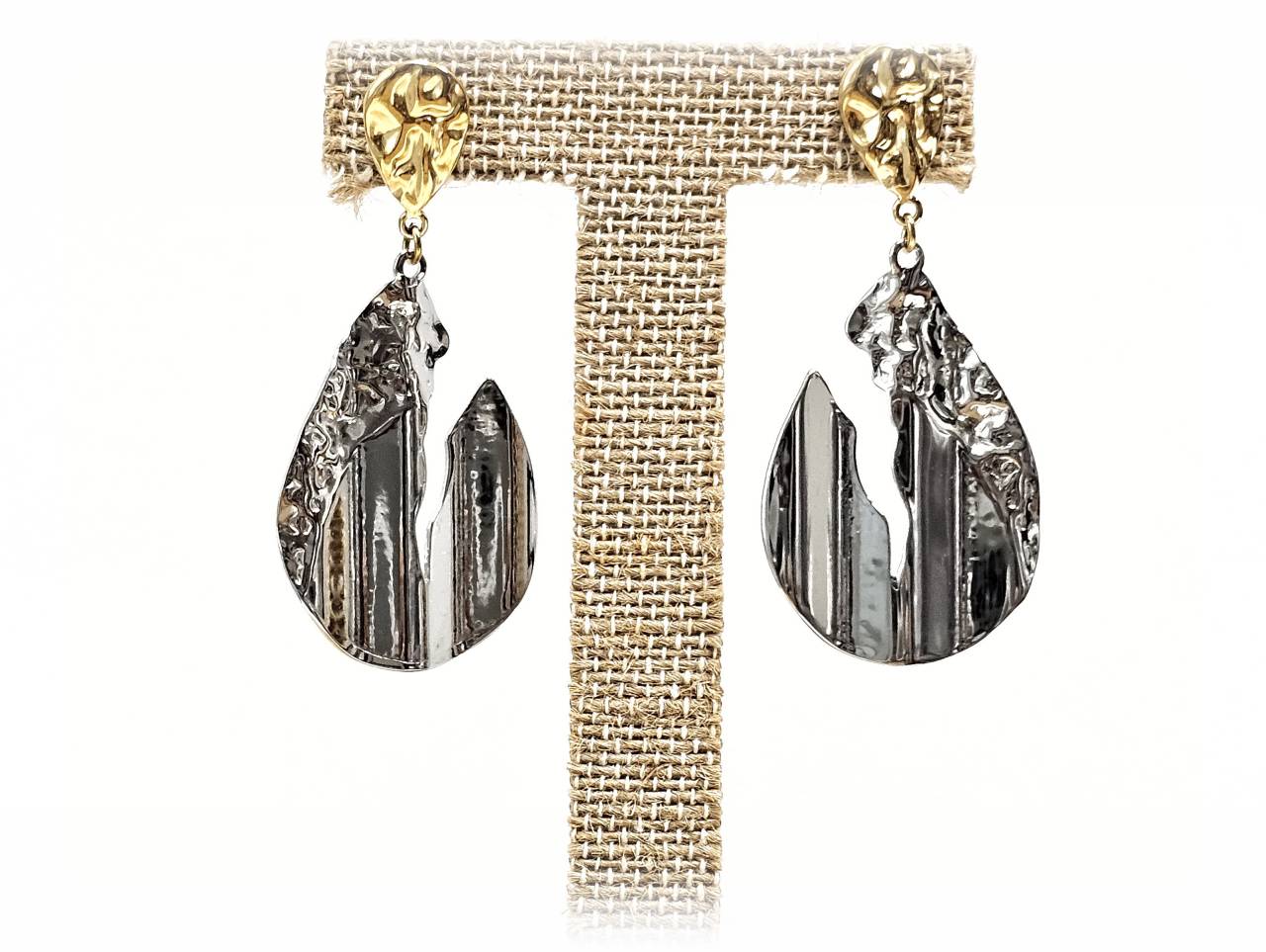 Σκουλαρίκια Δίχρωμα με Κυματιστό Σχέδιο από Ατσάλι | 2512-335A