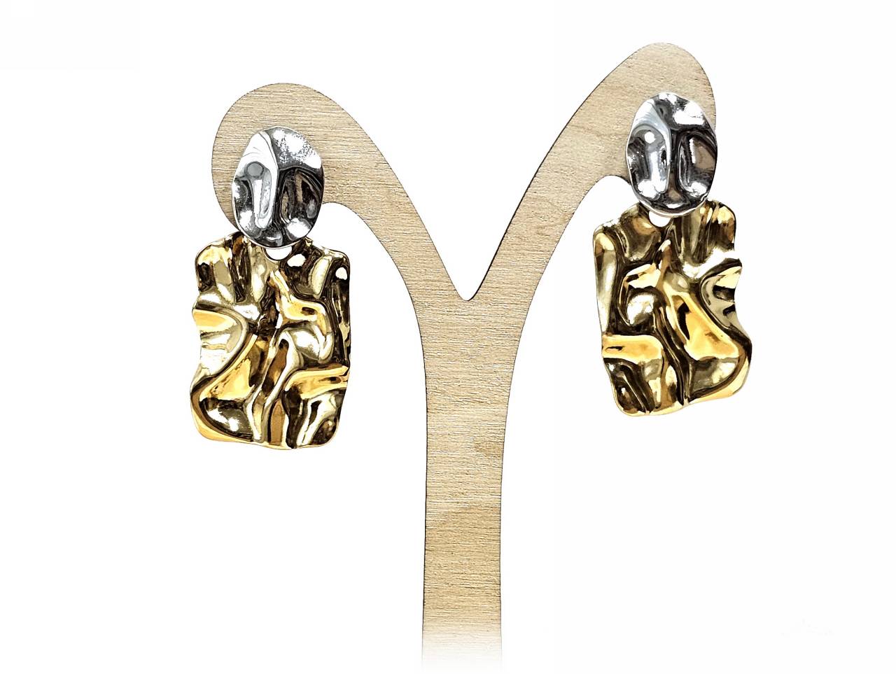 Γυναικεία Σκουλαρίκια Δίχρωμα Ασημί-Χρυσό με Μοντέρνο Αφηρημένο Σχεδιασμό από Ατσάλι | 2512-336X