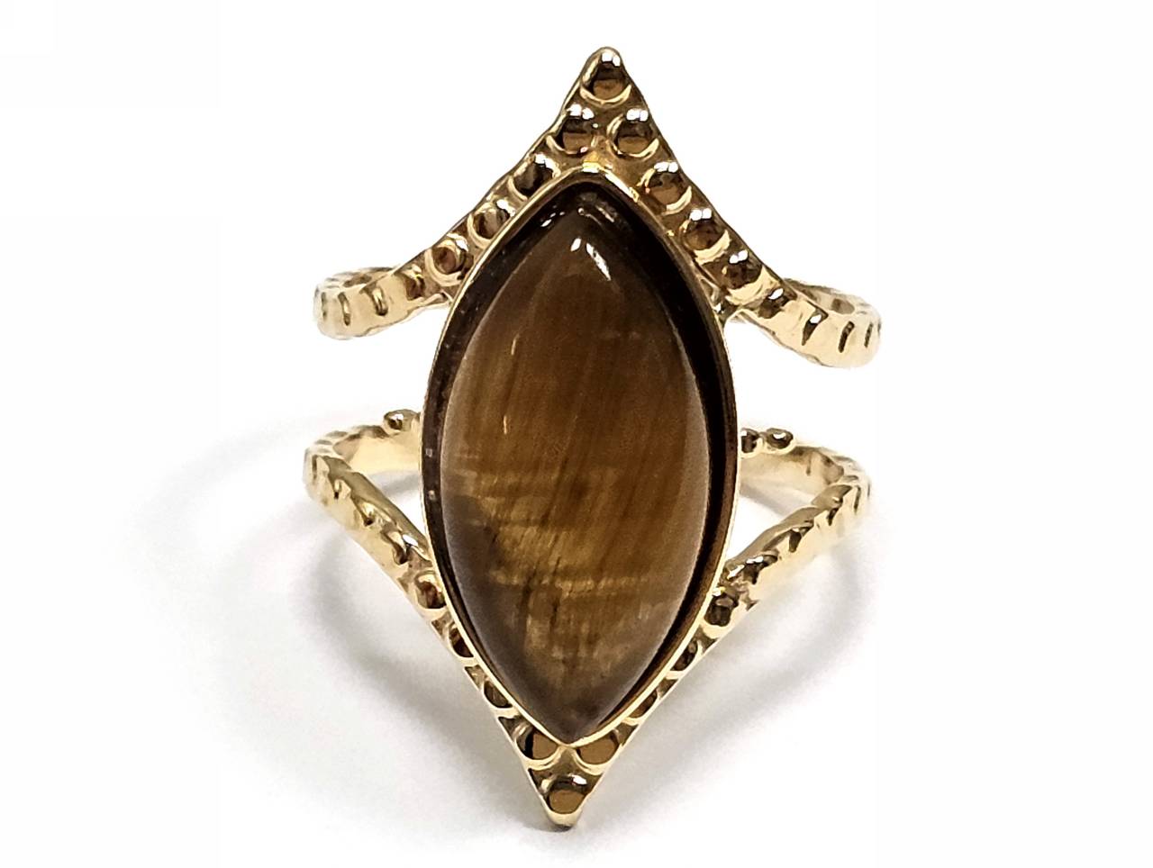 Γυναικείο Δαχτυλίδι με Καφέ Οβάλ Πολύτιμο Λίθο και Επιχρυσωμένο Διακοσμητικό Σχέδιο | 2512-402X