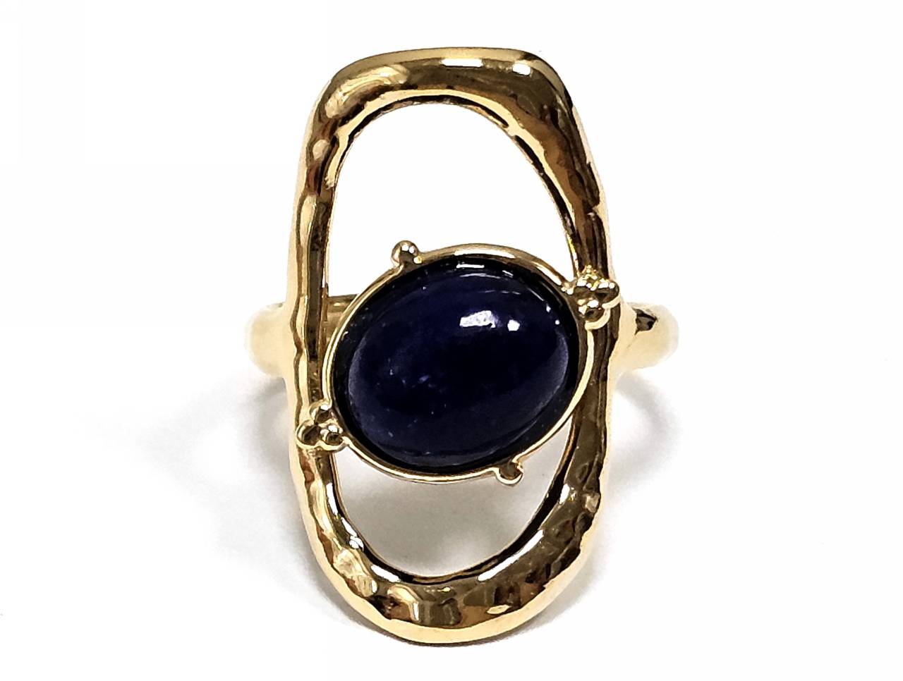 Γυναικείο Δαχτυλίδι με Χρυσό Ελλειπτικό Περίγραμμα και Οβάλ Μπλε Πέτρα | 2512-408X