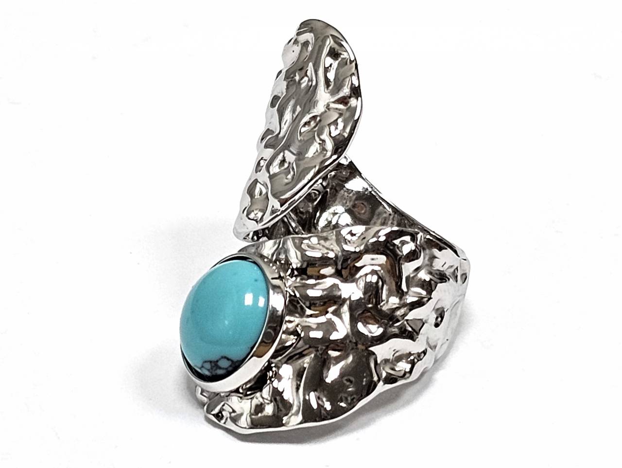 Γυναικείο Δαχτυλίδι με Ακανόνιστη Επιφάνεια και Γαλάζια Οβάλ Πέτρα | 2512-411A