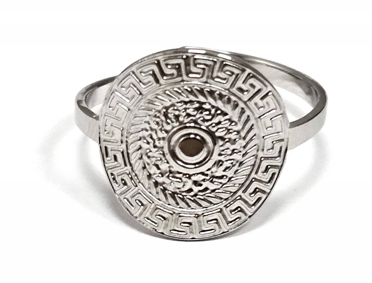 Γυναικείο Ασημί Δαχτυλίδι με Ανάγλυφο Σπειροειδές Μοτίβο και Μεανδρικό Σχέδιο | 2512-438A