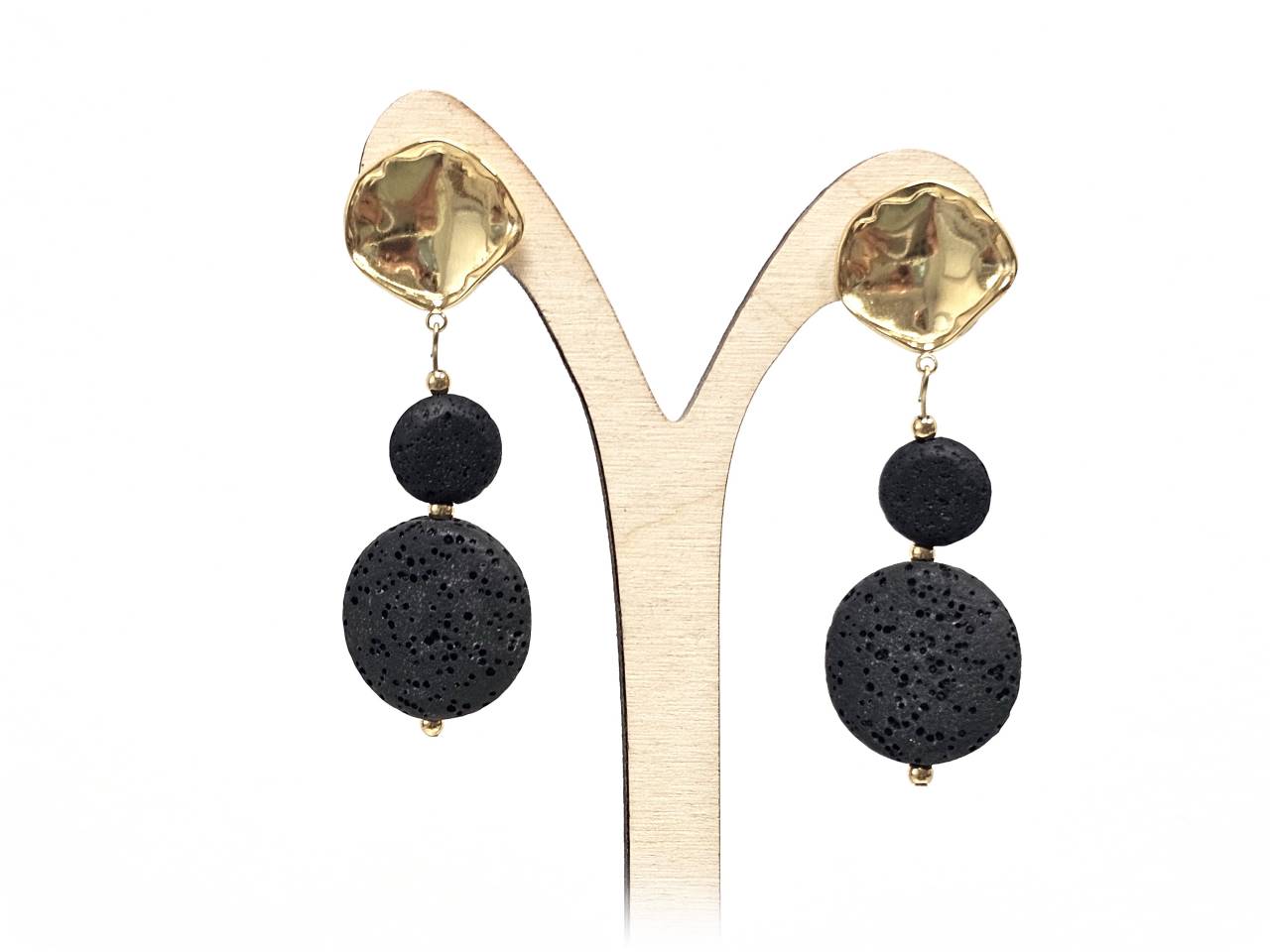 Σκουλαρίκια Πέτρα Ατσάλι 316L, με λάβα σε χρώμα Χρυσαφί