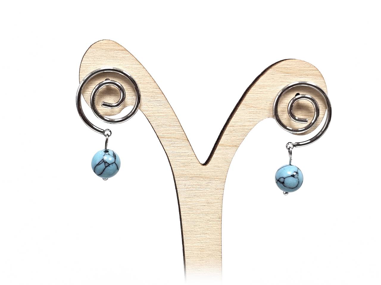 Σκουλαρίκια Πέτρα Ατσάλι 316L, σπέιρα με τυρκουάζ σε χρώμα Ασημί