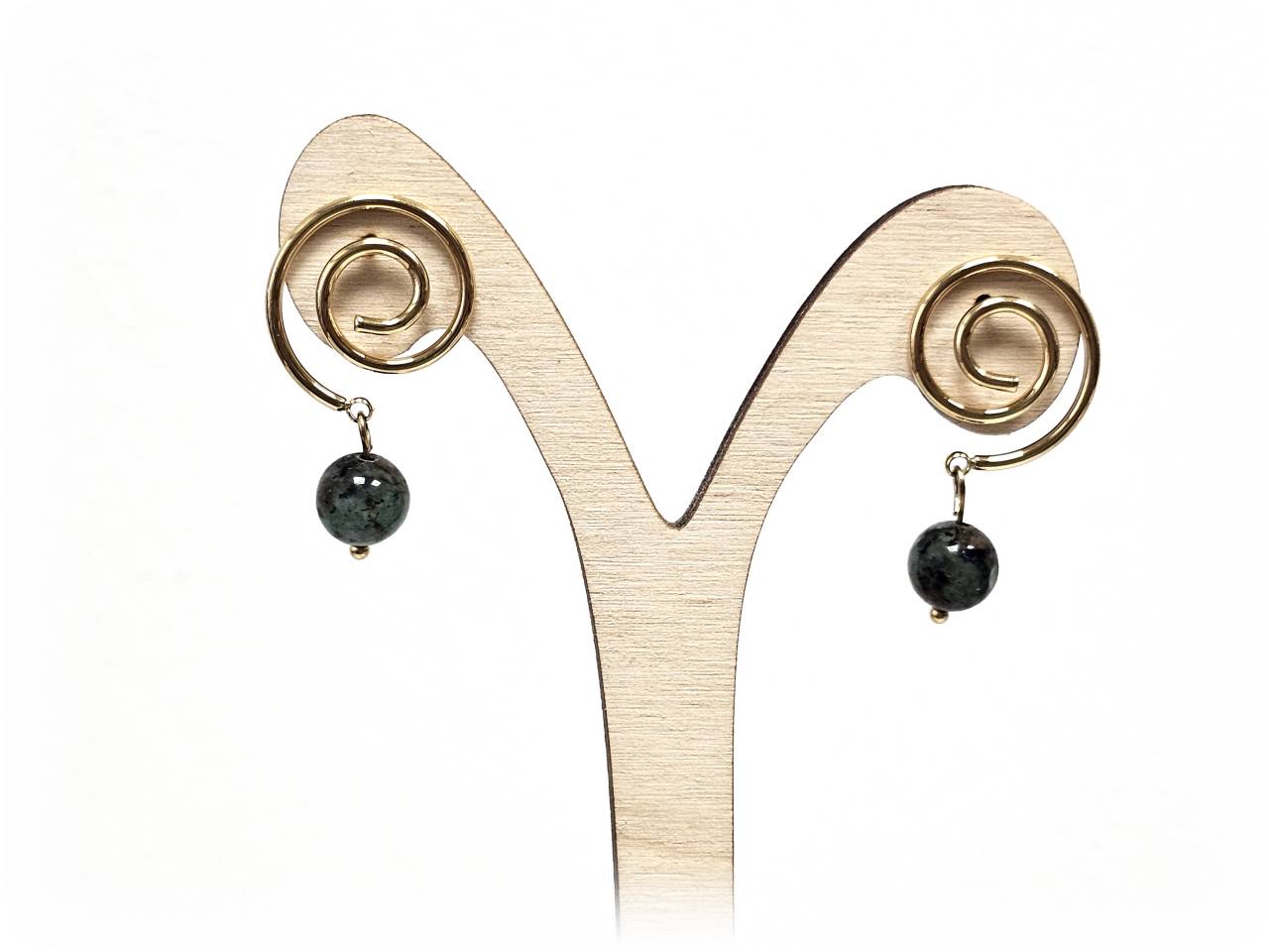 Σκουλαρίκια Πέτρα Ατσάλι 316L, σπέιρα με μαλαχίτη σε χρώμα Χρυσαφί