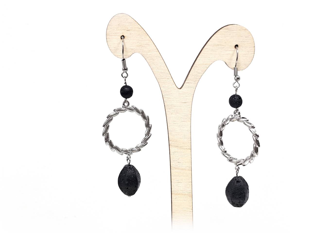 Σκουλαρίκια Πέτρα Ατσάλι 316L, με λάβα σε χρώμα Ασημί