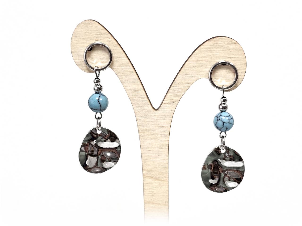 Σκουλαρίκια Πέτρα Ατσάλι 316L, με τυρκουάζ σε χρώμα Ασημί