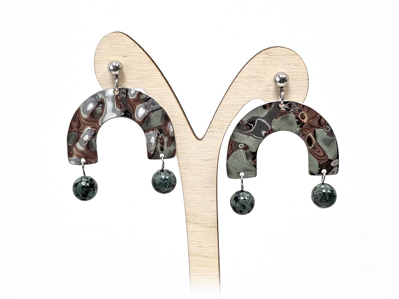 Σκουλαρίκια Πέτρα Ατσάλι 316L, με μαλαχίτης σε χρώμα Ασημί