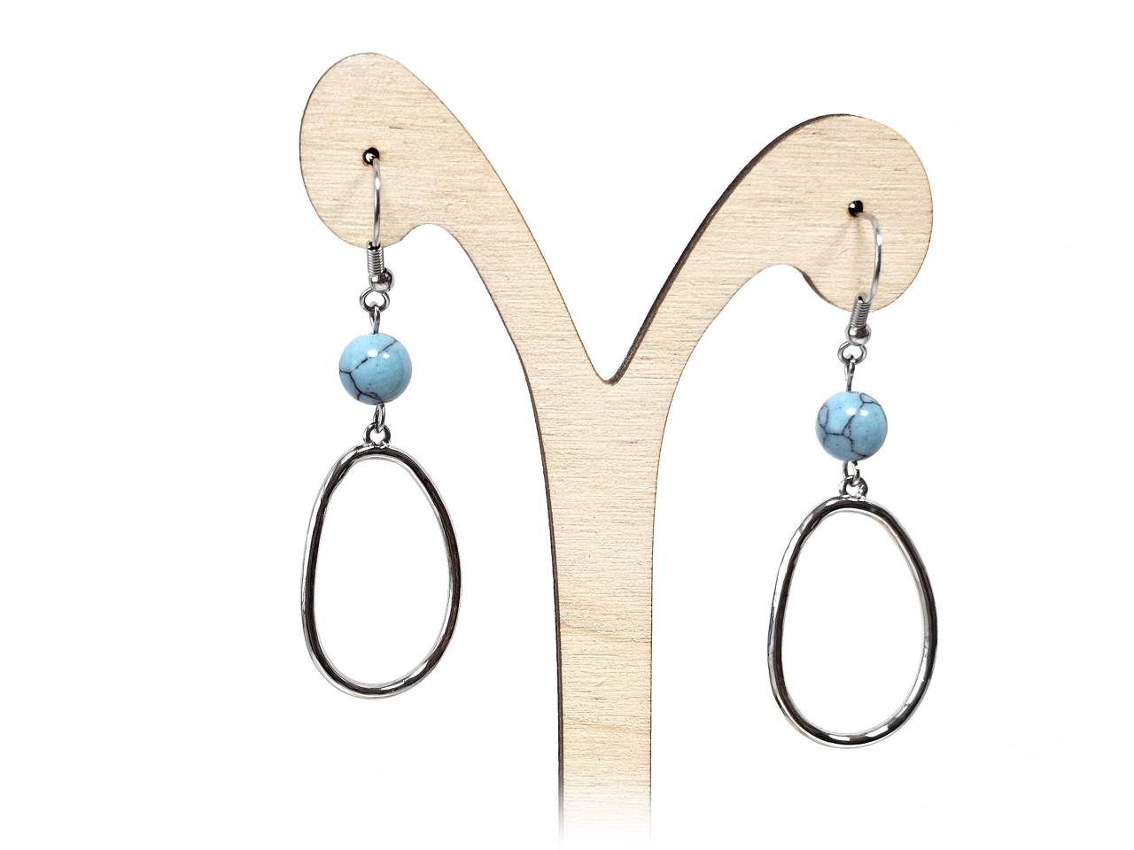 Σκουλαρίκια Πέτρα Ατσάλι 316L, με τυρκουάζ σε χρώμα Ασημί