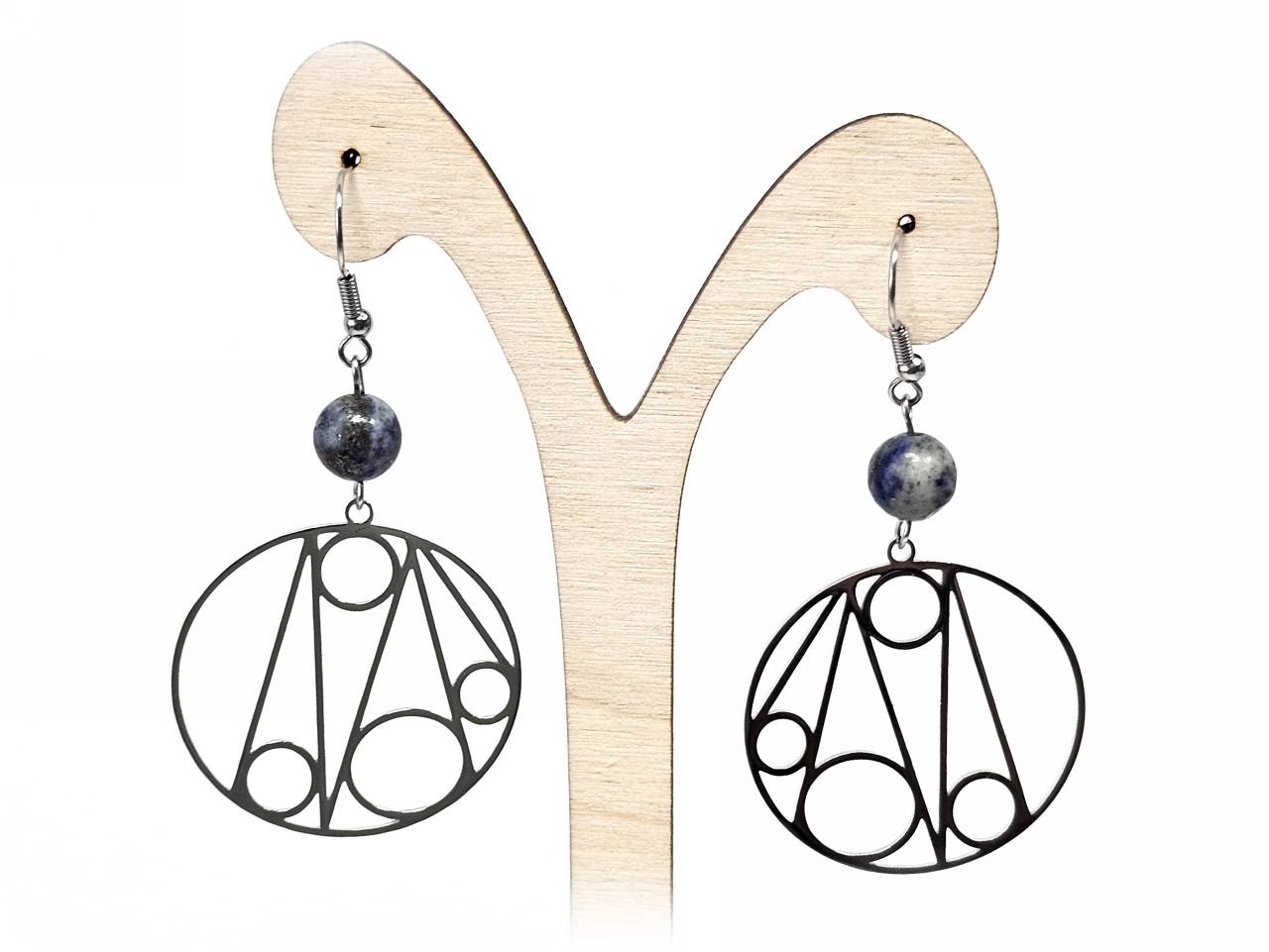 Σκουλαρίκια Πέτρα Ατσάλι 316L, με Lapis σε χρώμα Ασημί