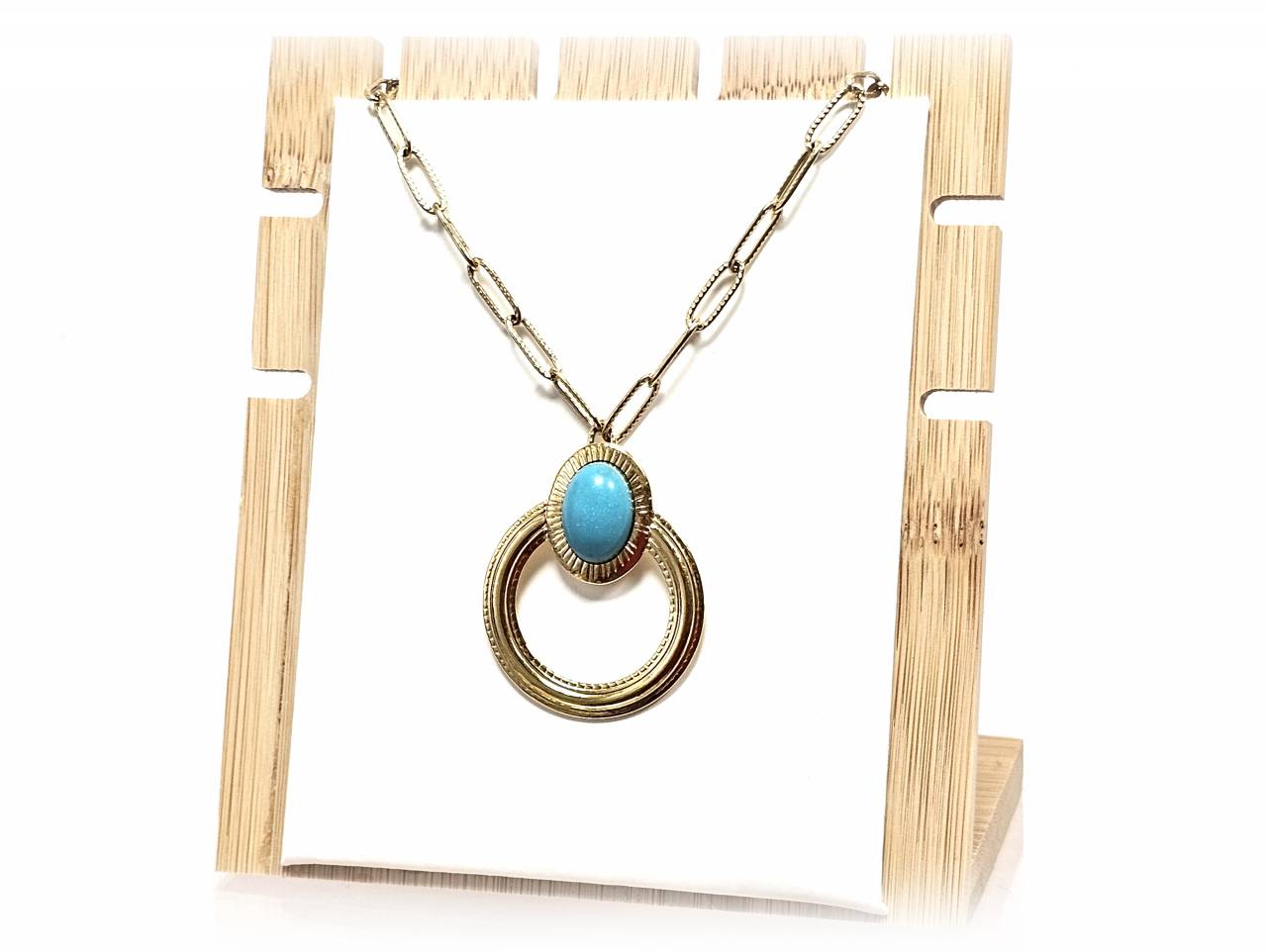 Κολιέ Πέτρα 316L, αλυσίδα με τυρκουάζ σε χρώμα Χρυσαφί