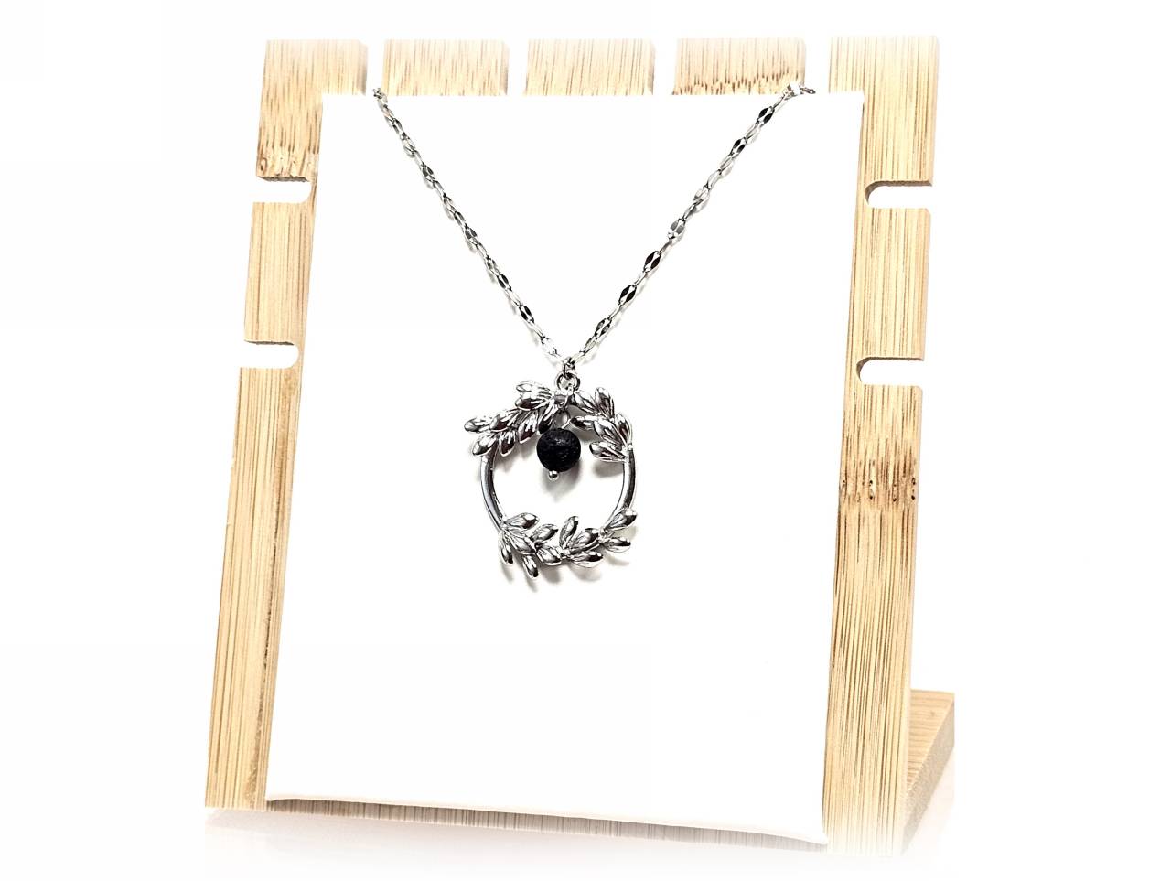 Κολιέ Πέτρα 316L, αλυσίδα με λάβα σε χρώμα Ασημί