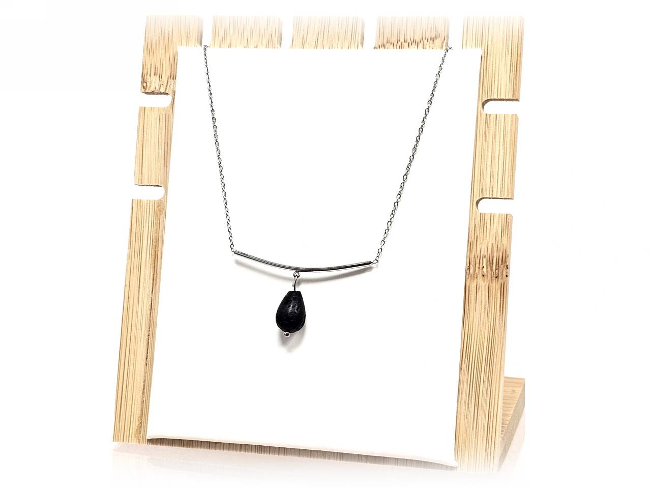 Κολιέ Πέτρα 316L, αλυσίδα με λάβα σε χρώμα Ασημί