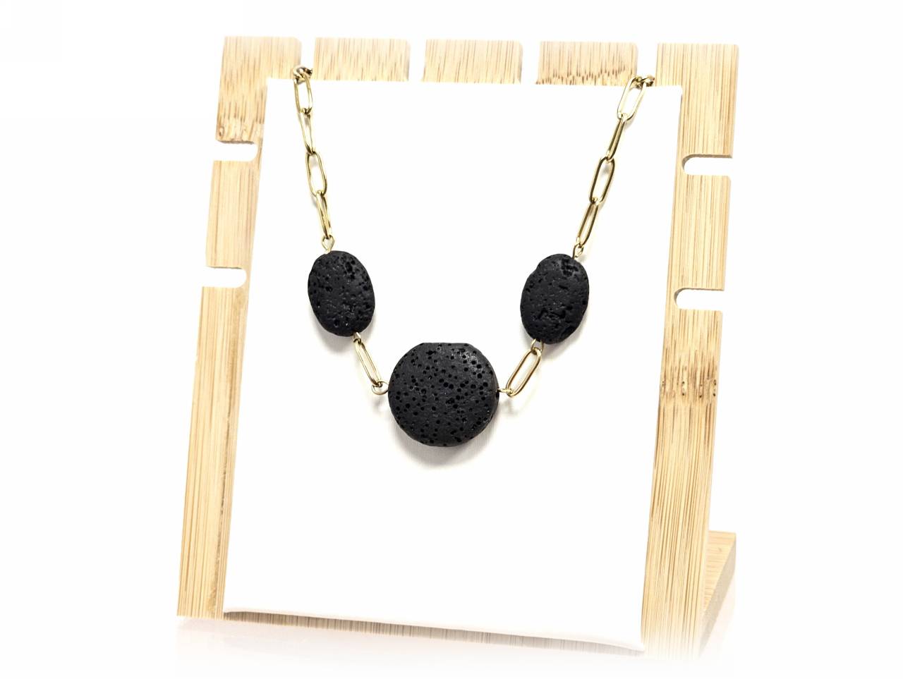 Κολιέ Πέτρα 316L, αλυσίδα με λάβα σε χρώμα Χρυσαφί