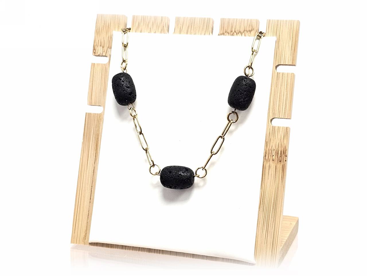 Κολιέ Πέτρα 316L, αλυσίδα με λάβα σε χρώμα Χρυσαφί