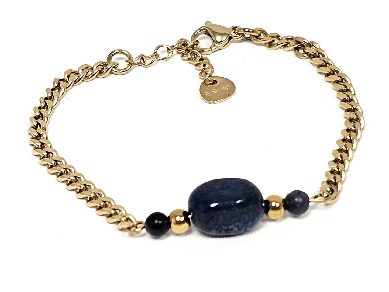 Βραχιόλι Πέτρα 316L, αλυσίδα με Lapis σε χρώμα Χρυσαφί