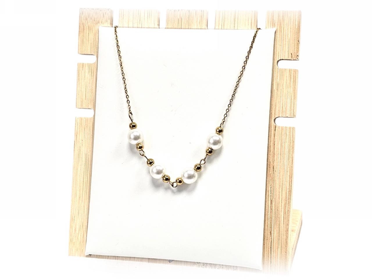 Κολιέ Ατσάλι 316L, αλυσίδα με πέρλα σε χρώμα Χρυσαφί