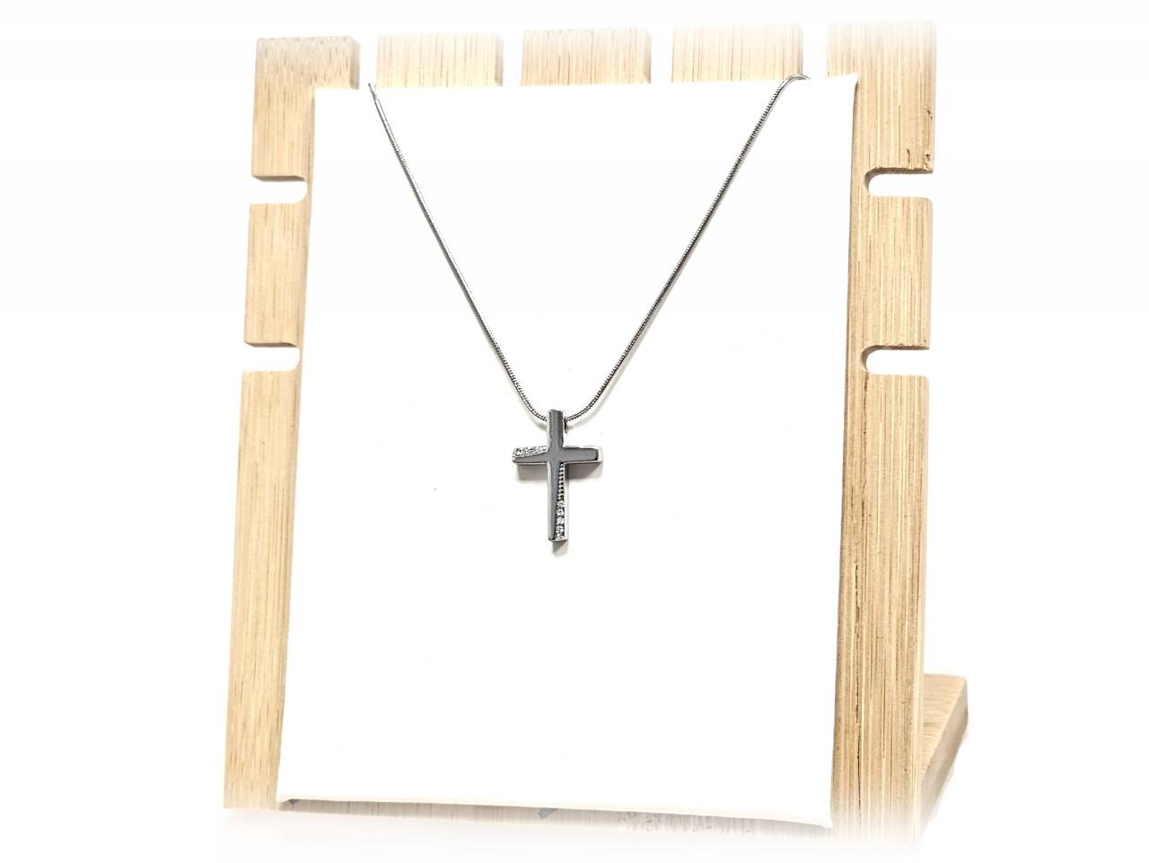 Κολιέ Ατσάλι 316L, αλυσίδα με σταυρό και στρας σε χρώμα Ασημί