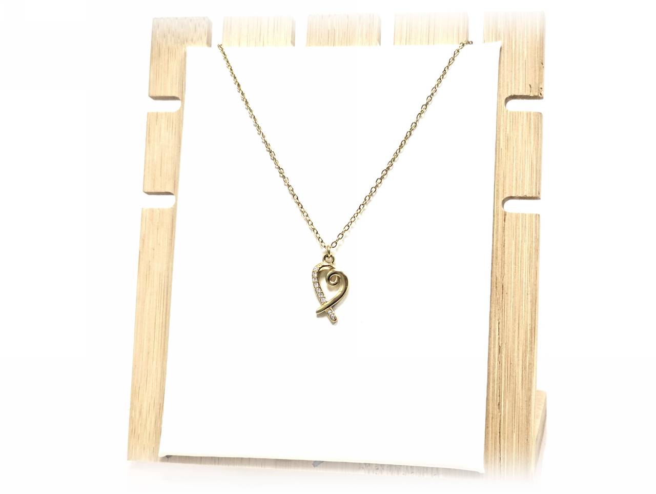 Κολιέ Ατσάλι 316L, αλυδίδα καρδιά με στρας σε χρώμα Χρυσαφί