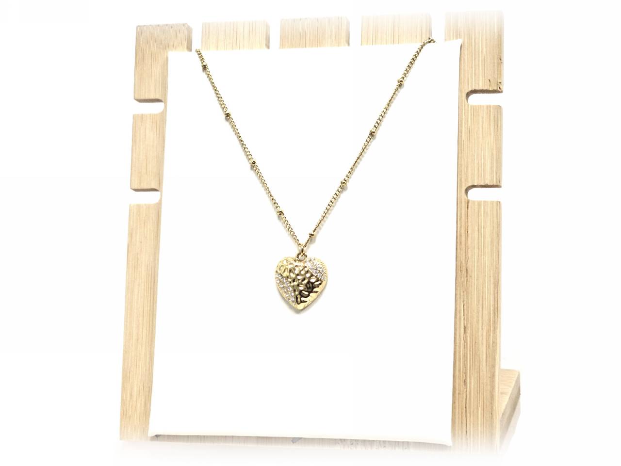 Κολιέ Ατσάλι 316L, αλυδίδα καρδιά με στρας σε χρώμα Χρυσαφί