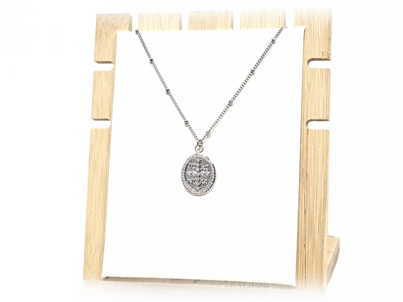 Κολιέ Ατσάλι 316L, αλυσίδα με σταυρό και στρας σε χρώμα Ασημί