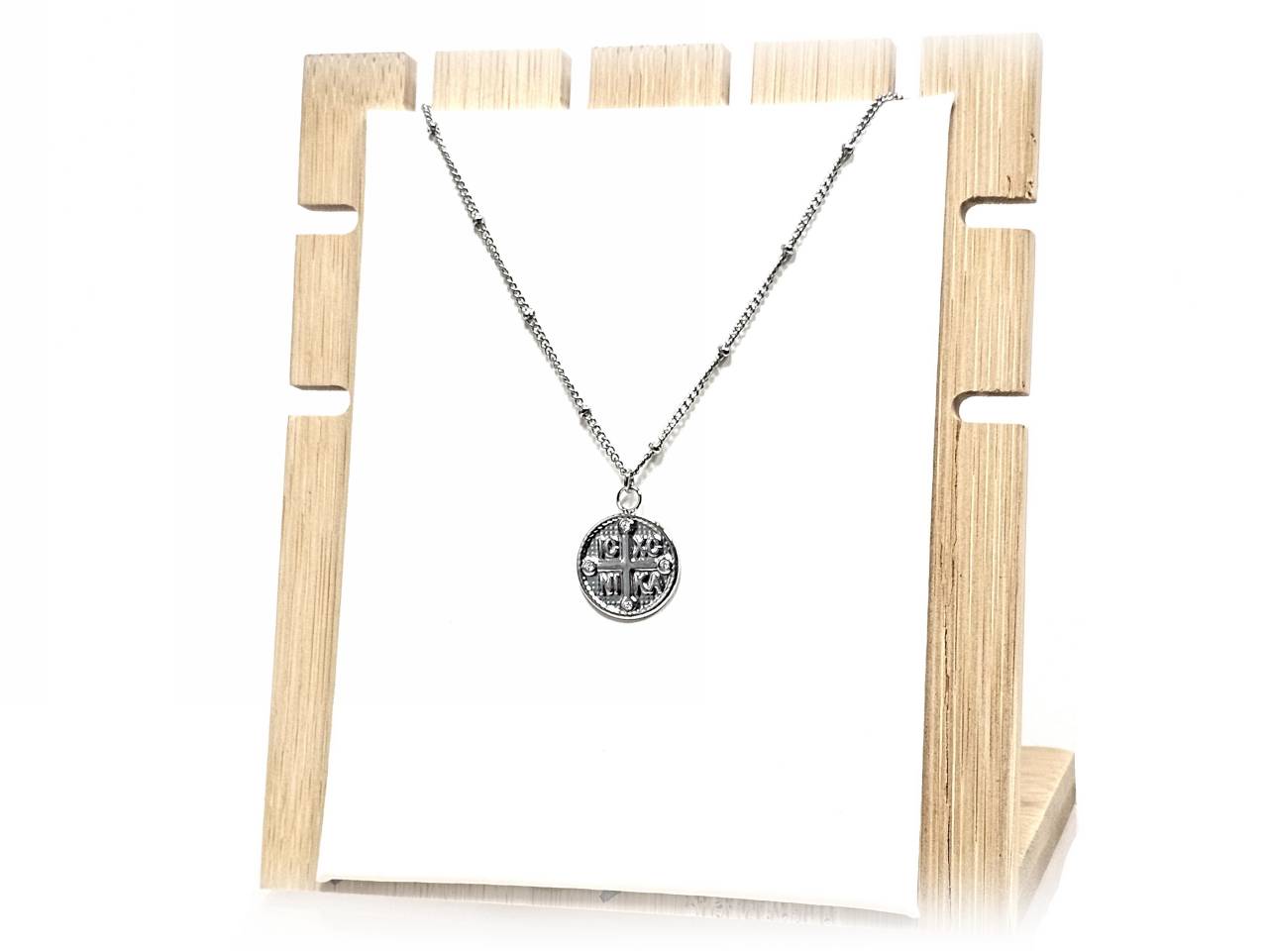 Κολιέ Ατσάλι 316L, αλυσίδα με σταυρό και στρας σε χρώμα Ασημί