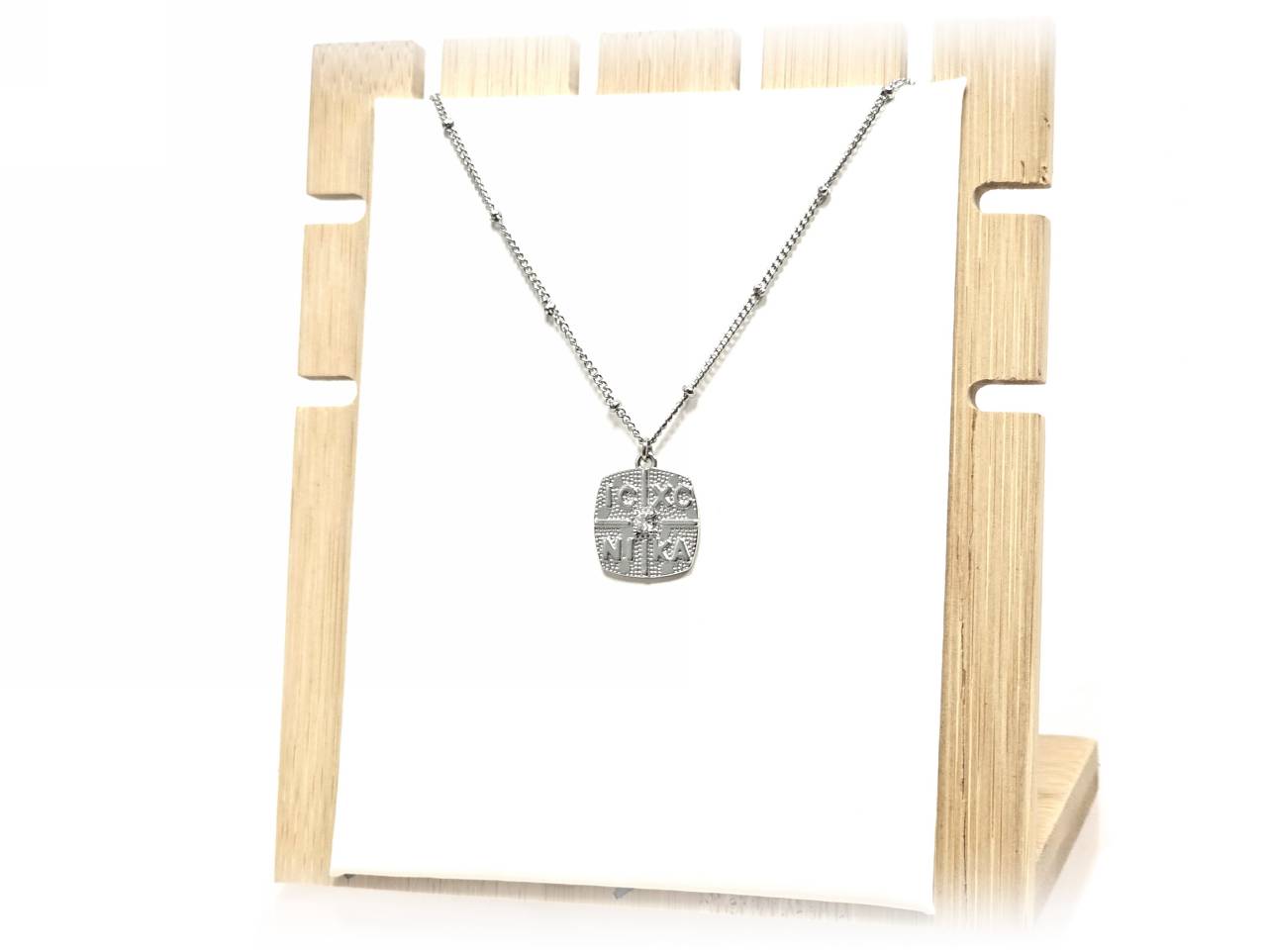 Κολιέ Ατσάλι 316L, αλυσίδα με σταυρό και στρας σε χρώμα Ασημί