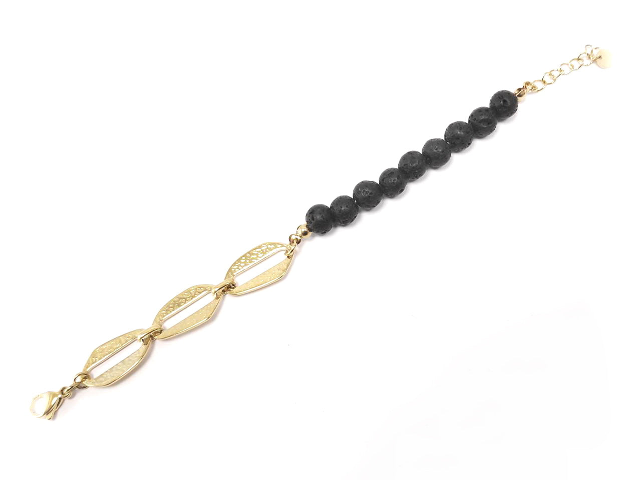 Βραχιόλι Ατσάλι 316L, αλυσίδα με λάβα σε χρώμα Χρυσαφί, Μήκος 18cm