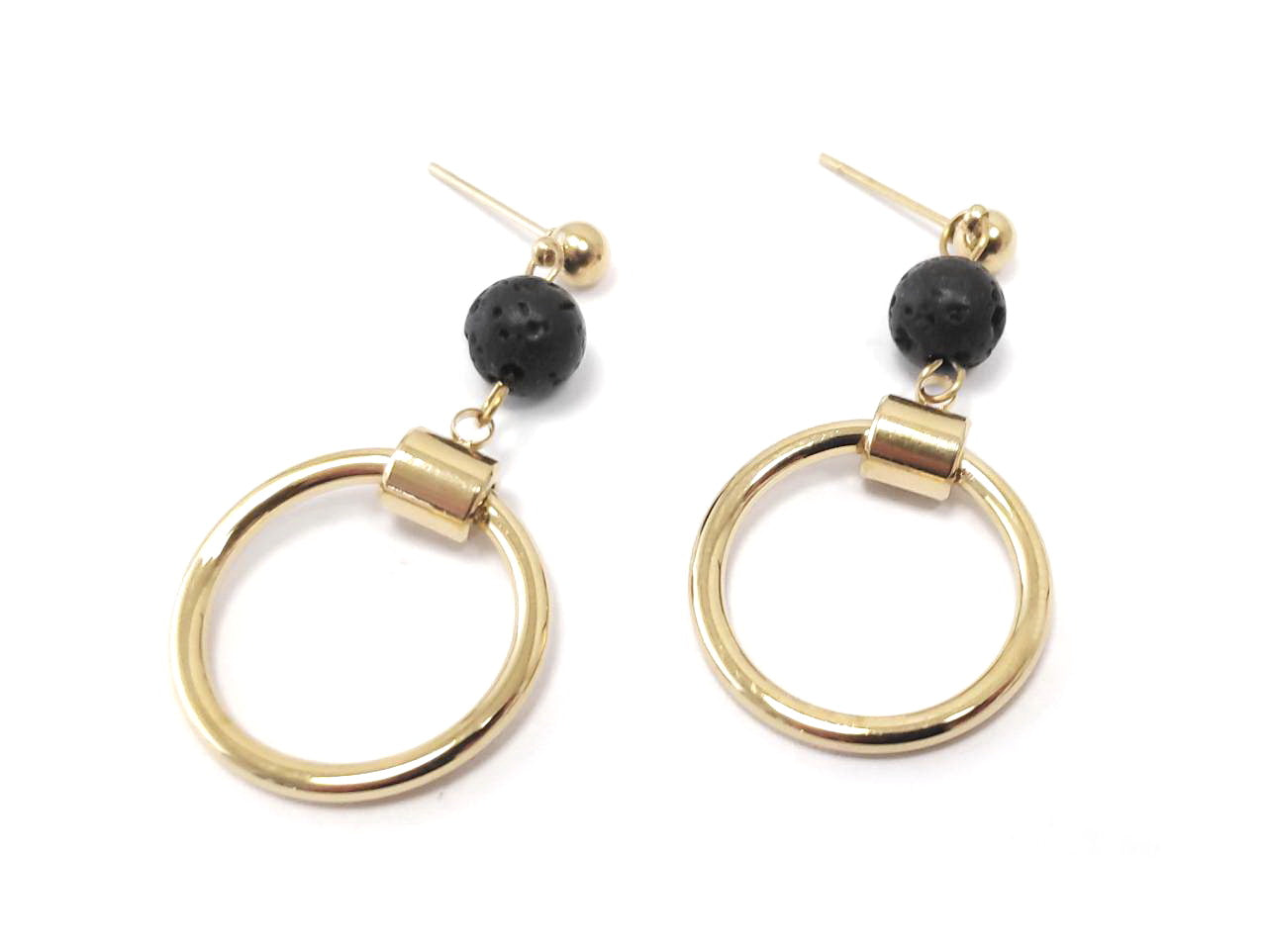 Σκουλαρίκια Ατσάλι 316L, κρίκος με λάβα σε χρώμα Χρυσαφί