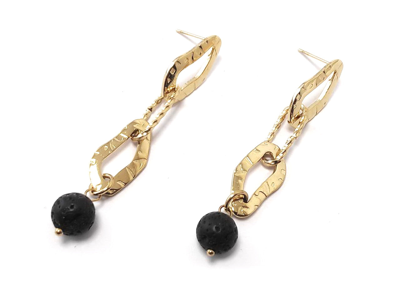 Σκουλαρίκια Ατσάλι 316L, αλυσίδα με λάβα σε χρώμα Χρυσαφί