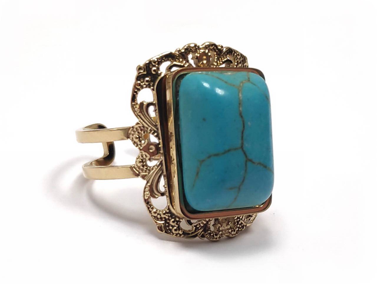 Δαχτυλίδι Ατσάλι 316L, με τυρκουάζ σε χρώμα Χρυσαφί