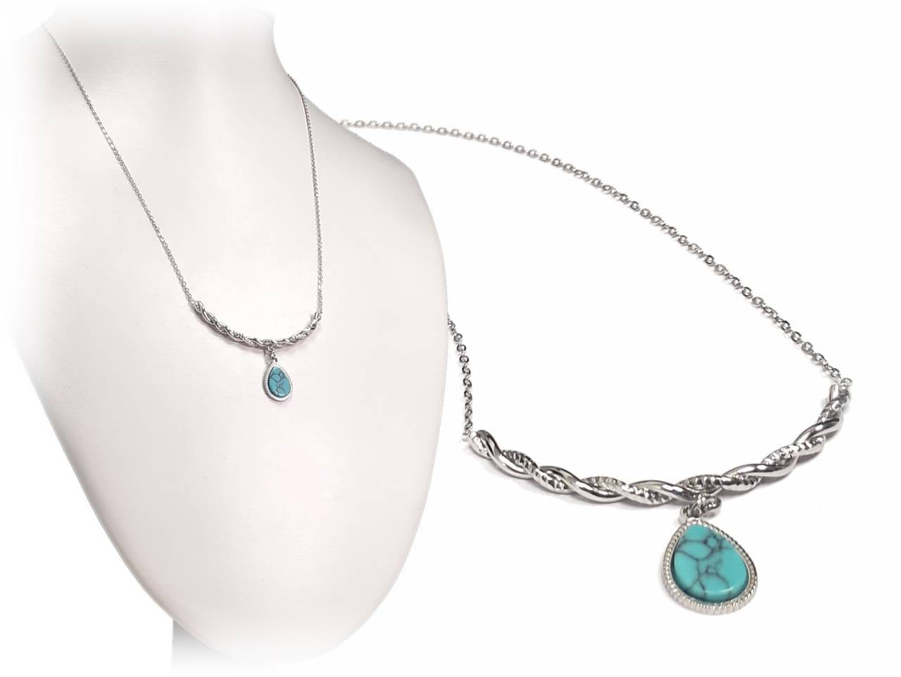 Κολιέ Ατσάλι 316L, αλυσίδα με τυρκουάζ σε χρώμα Ασημί, Μήκος 40cm