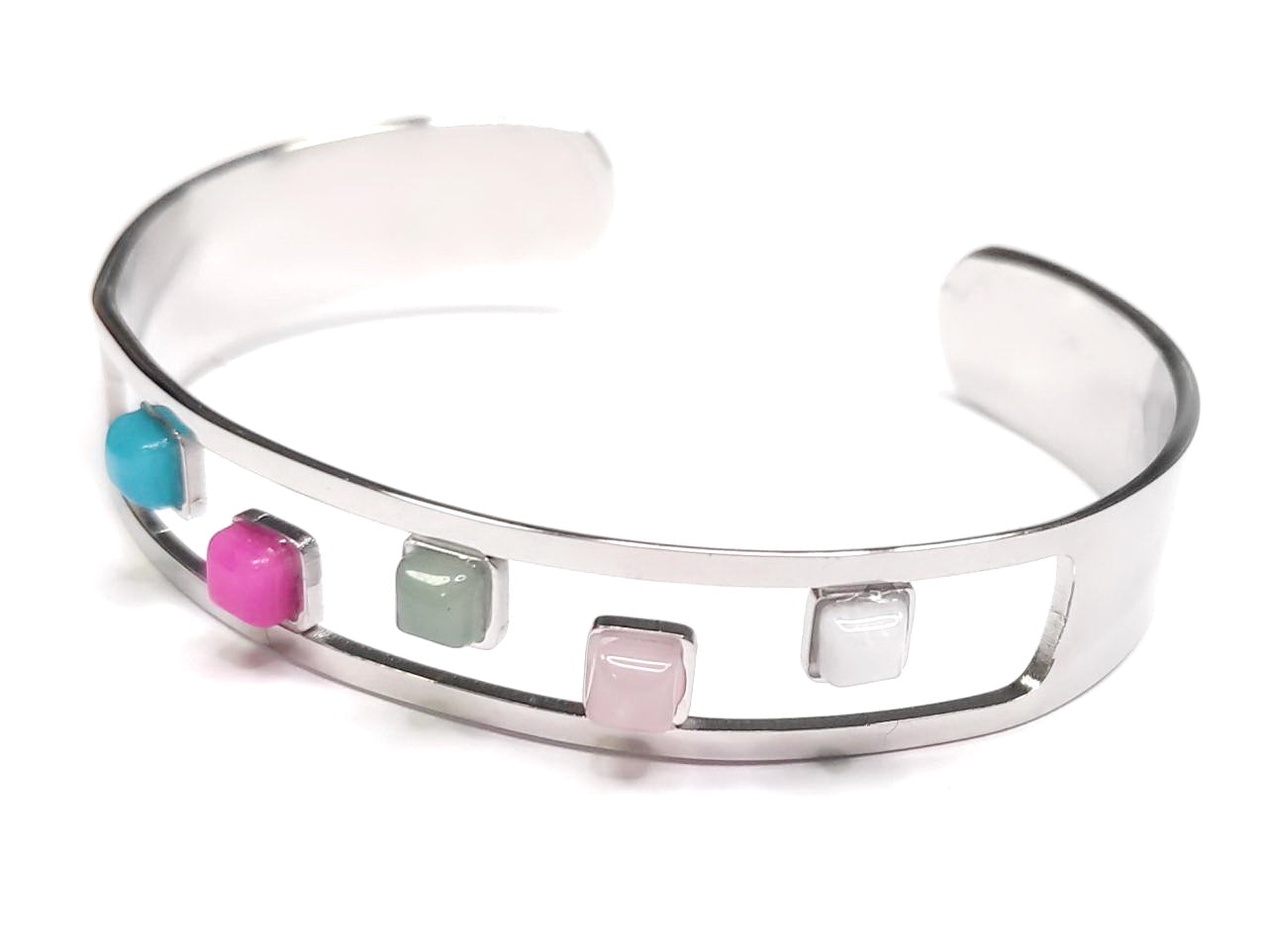 Βραχιόλι Ατσάλι 316L με πολύχρωμα κρυσταλλάκια σε χρώμα Ασημί