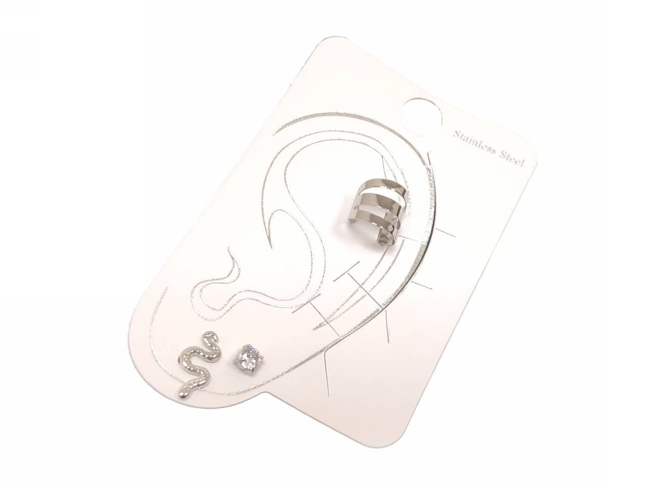 Σκουλαρίκια Ατσάλι 316L, καρτέλα (cuff, στρας, φίδι) σε χρώμα Ασημί
