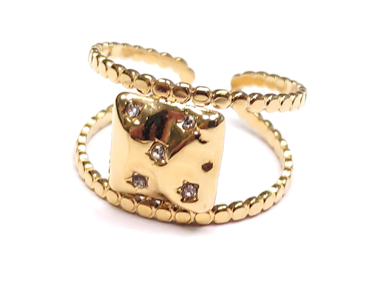 Δαχτυλίδι Ατσάλι 316L, με στρας σε χρώμα Χρυσαφί