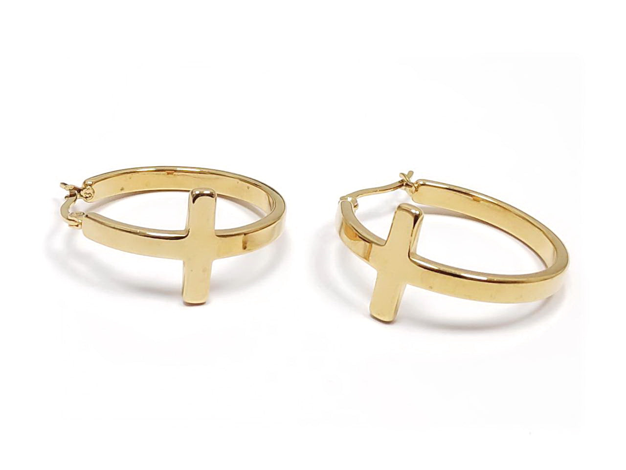 Σκουλαρίκια Ατσάλι 304, κρίκος σταυρός σε χρώμα Χρυσαφί, Διάμετρος 3cm