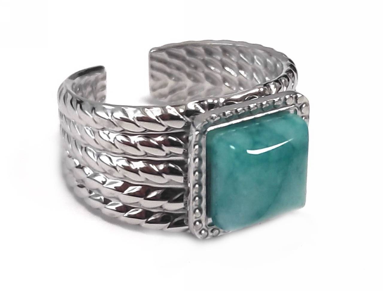 Δαχτυλίδι Ατσάλι 316L, με τυρκουάζ σε χρώμα Ασημί