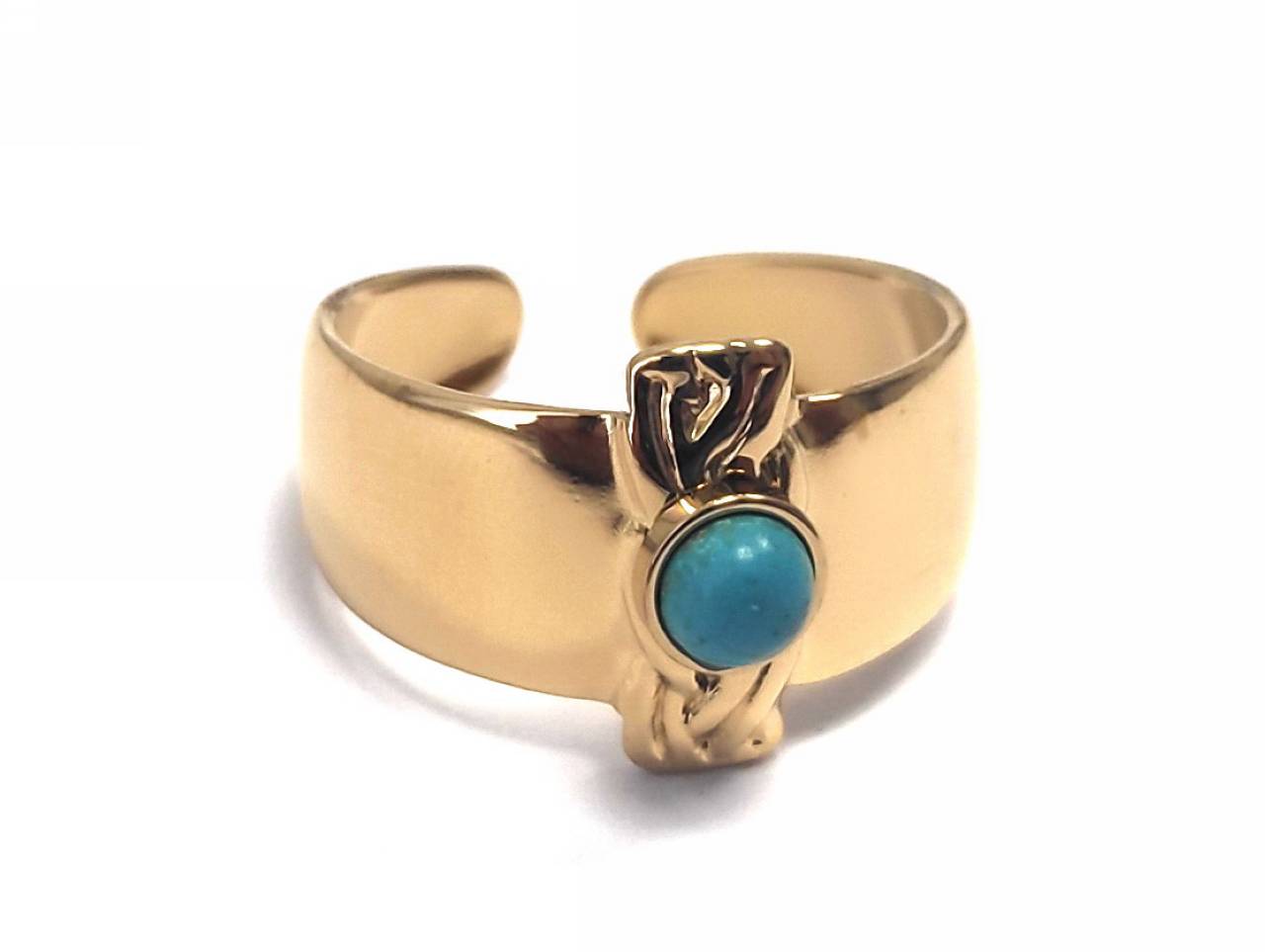 Δαχτυλίδι Ατσάλι 316L, με τυρκουάζ σε χρώμα Χρυσαφί