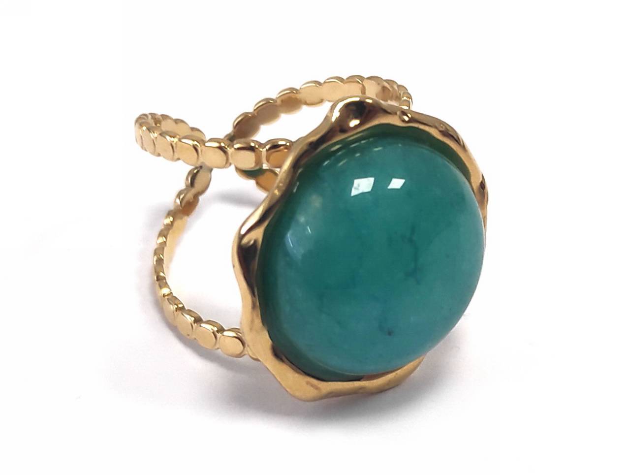 Δαχτυλίδι Ατσάλι 316L, με τυρκουάζ σε χρώμα Χρυσαφί