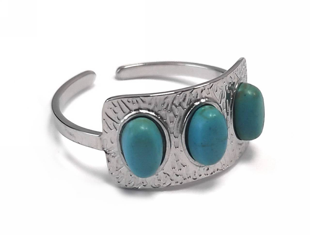 Δαχτυλίδι Ατσάλι 316L, με τυρκουάζ σε χρώμα Ασημί