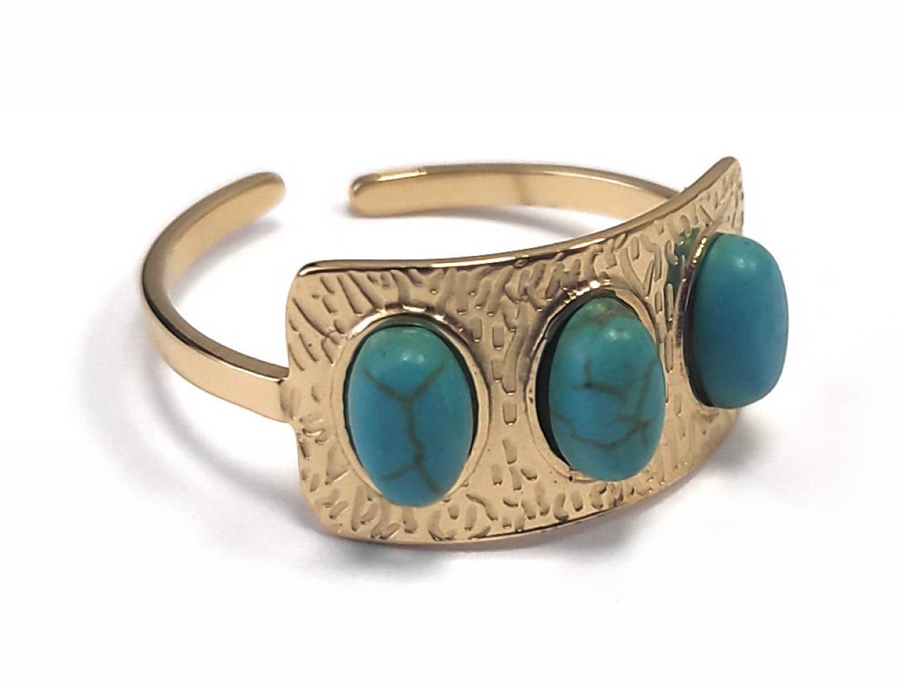 Δαχτυλίδι Ατσάλι 316L, με τυρκουάζ σε χρώμα Χρυσαφί