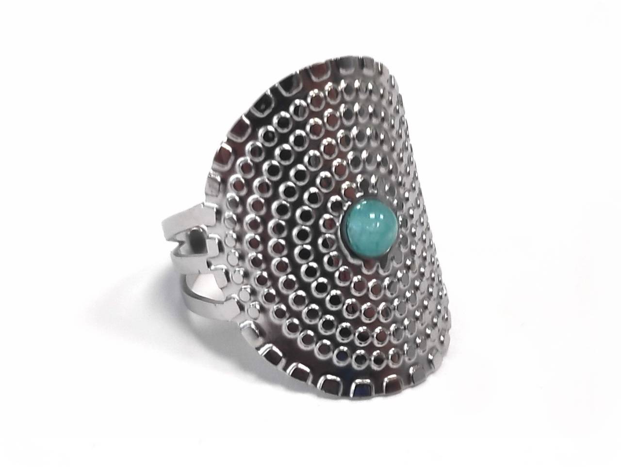 Δαχτυλίδι Ατσάλι 316L, με τυρκουάζ σε χρώμα Ασημί