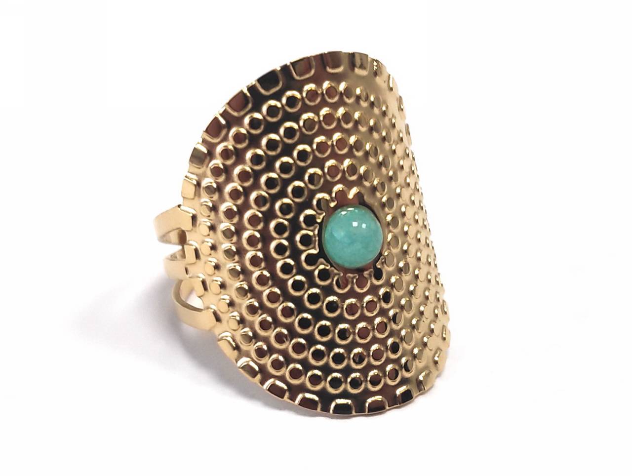 Δαχτυλίδι Ατσάλι 316L, με τυρκουάζ σε χρώμα Χρυσαφί