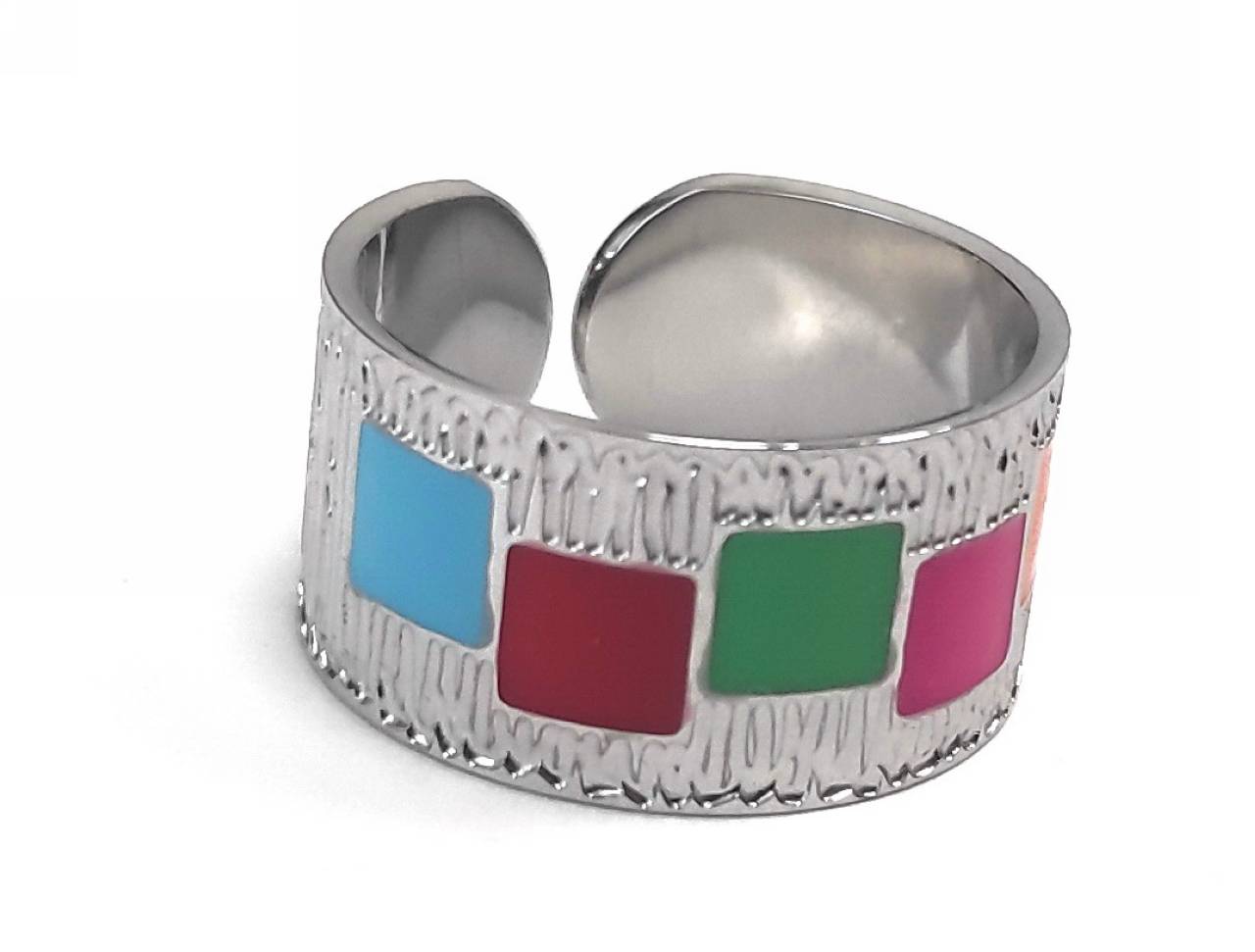 Δαχτυλίδι Ατσάλι 316L,με πολύχρωμο σμάλτο σε χρώμα Ασημί