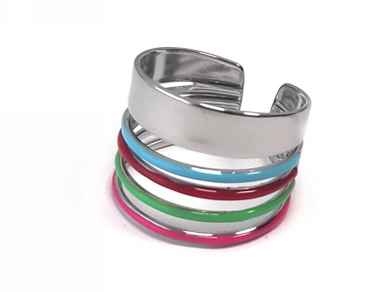 Δαχτυλίδι Ατσάλι 316L,με πολύχρωμο σμάλτο σε χρώμα Ασημί